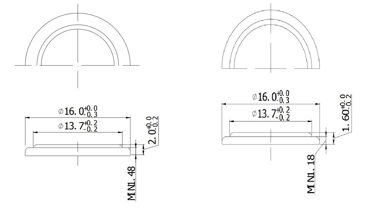 Dimensions of CR1616 vs CR1620