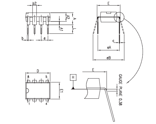 DIP8 Package Mechanism Drawing