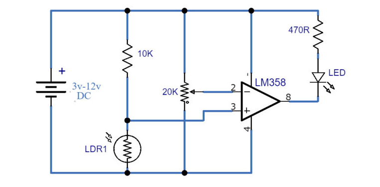 Fig 3 Light Dark Sensor Using LM358 IC